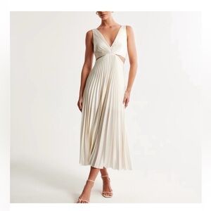 Abercrombie & Fitch Giselle Cream Cut Out Pleated Satin Maxi Dress, Bridal